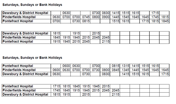 113 Dewsbury & District-Pinderfields-Pontefract Hospital service