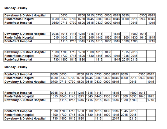 113 Dewsbury & District-Pinderfields-Pontefract Hospital service